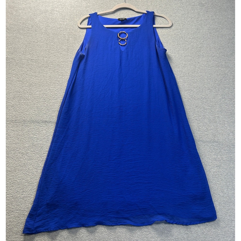 Tacera Sleeveless Swing Dress Womens Medium Royal Blue Gold Ring Keyhole A-Line